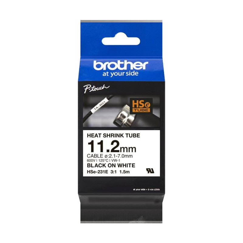 Brother HSe-231E - Schwarz auf Weis - Rolle (1,12 cm x 1,5 m)